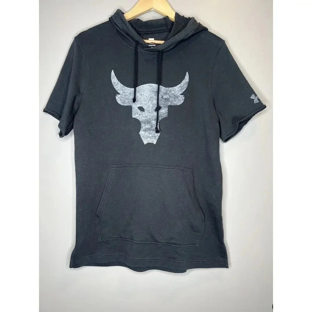 Under Armour Project Rock Terry Bull Short Sleeve Hoodie Pullover Mens Medium